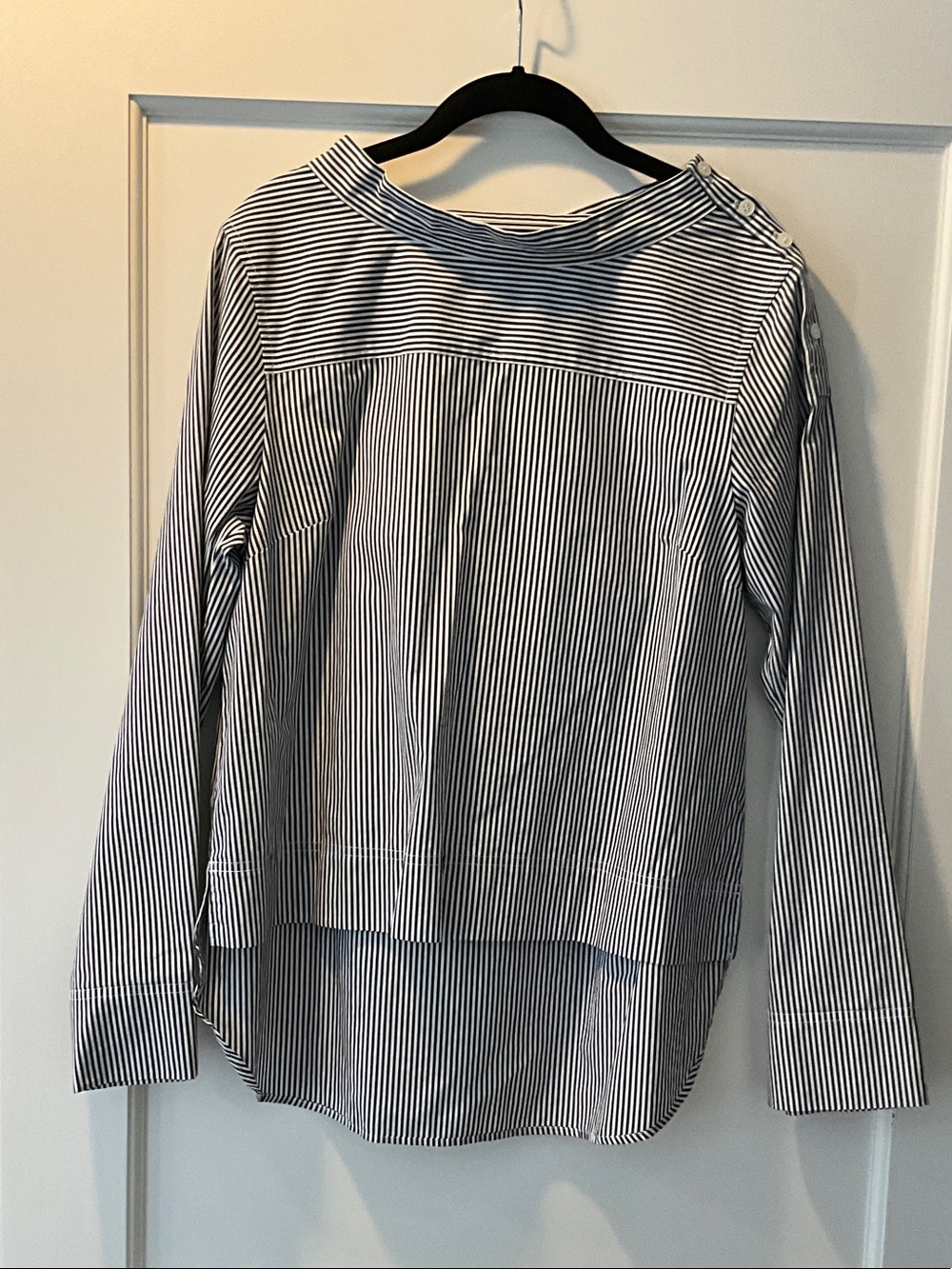 J. Crew Black & White Striped Button-Shoulder Tunic